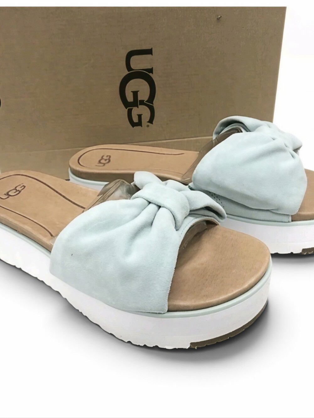 UGG Women's Pale Blue Knotted Suede Slide Sandals
